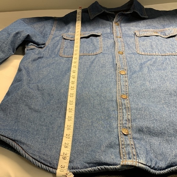 Roughshod Lined Trucker Denim Jean Shacket Jacket Size 46 Medium Blue Wash - Picture 11 of 12